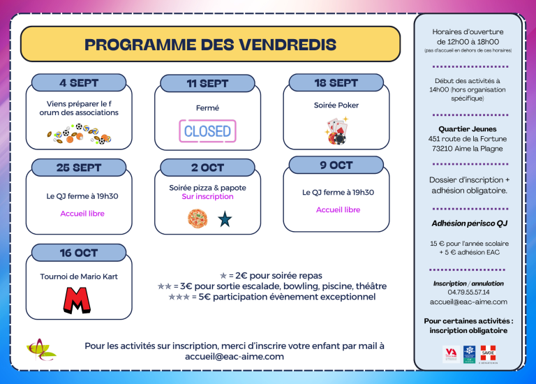 Programme des vendredis - QJ